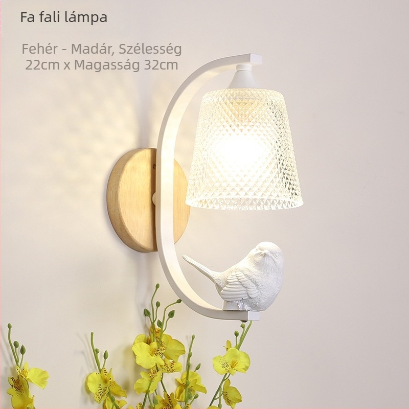 Nordic stílusú falikar, modern minimalist LED lámpa üveges árnyékolóval, hálószoba, nappali és gyerekszoba számára; madár motívum a folyosóra és a lépcsőhöz