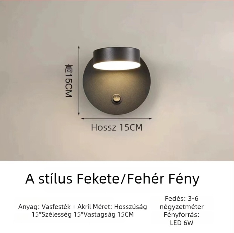 Skandináv stílusú forgó fali lámpa kapcsolóval, LED világítással hálószobára, folyosóra és dolgozószobára
