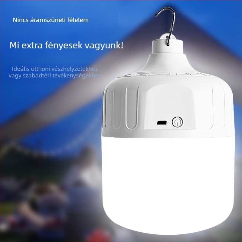 Háromszínű LED-kempinglámpa, újratölthető, vezeték nélküli fényerő-szabályozás, vízálló, otthoni használatra