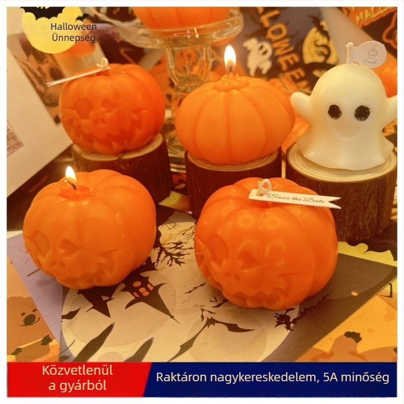 Halloween tök illatú gyertya – kézműves, szója keverék viasz, kerek alakú, születésnapi ajándék