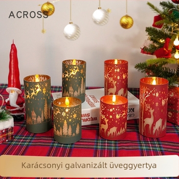 LED elektronikus gyertya elektroplatált üvegpohárban karácsonyi dekorációhoz
