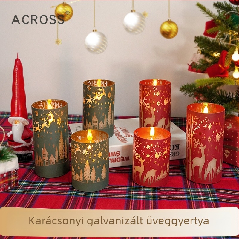 LED elektronikus gyertya elektroplatált üvegpohárban karácsonyi dekorációhoz