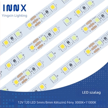 12V-os LED-szalag 120 LED-del, háromszínű dimmelhető világítással, vastagság 5/8 mm, nagy hőmérséklet-tűrés, 12W, alacsony feszültség, szembarát világítás, nem vízálló, ruhásszekrényhez