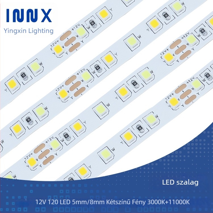 12V-os LED-szalag 120 LED-del, háromszínű dimmelhető világítással, vastagság 5/8 mm, nagy hőmérséklet-tűrés, 12W, alacsony feszültség, szembarát világítás, nem vízálló, ruhásszekrényhez