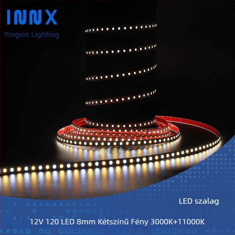 12V-os LED-szalag 120 LED-del, háromszínű dimmelhető világítással, vastagság 5/8 mm, nagy hőmérséklet-tűrés, 12W, alacsony feszültség, szembarát világítás, nem vízálló, ruhásszekrényhez