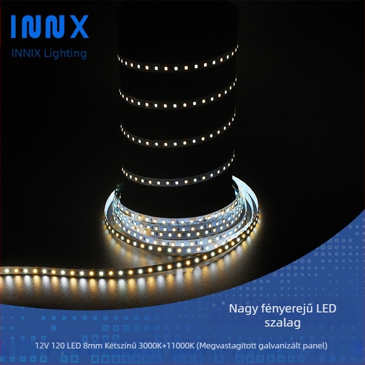 12V-os LED-szalag 120 LED-del, háromszínű dimmelhető világítással, vastagság 5/8 mm, nagy hőmérséklet-tűrés, 12W, alacsony feszültség, szembarát világítás, nem vízálló, ruhásszekrényhez