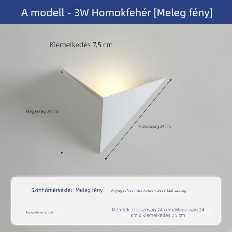 Hálószobai falikar, modern minimalista dizájn, akril árnyékoló, vas test, LED éjjeli fény