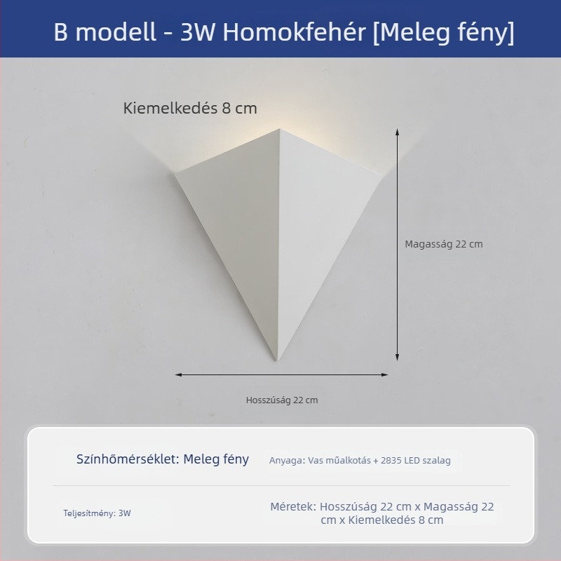 Hálószobai falikar, modern minimalista dizájn, akril árnyékoló, vas test, LED éjjeli fény