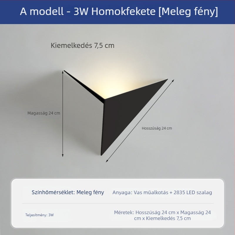 Hálószobai falikar, modern minimalista dizájn, akril árnyékoló, vas test, LED éjjeli fény