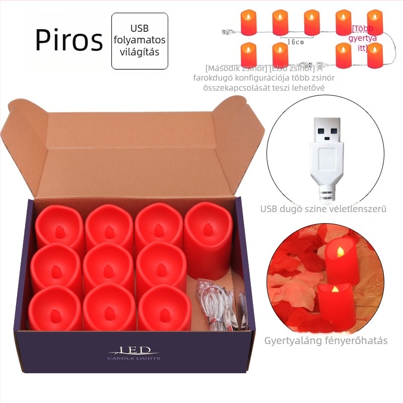 Fénylő gyertyák LED színes fényzsinórokkal, beltéri dekoráció, USB táplálás