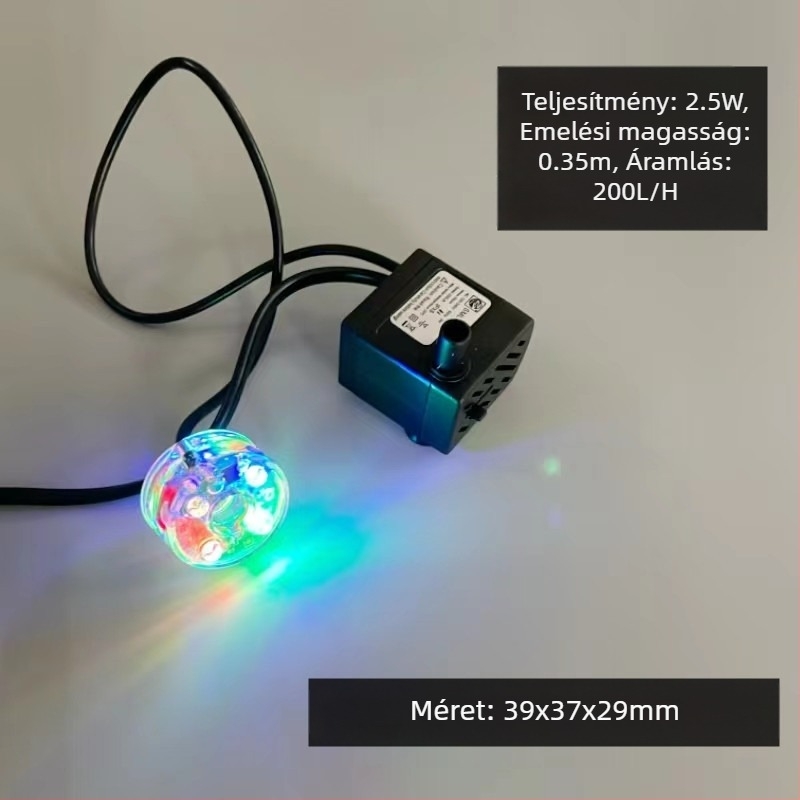 Semaron merülő vízszivattyú LED-es világítással akváriumhoz, kőzetes dekorációjú látványvilág, csendes működés