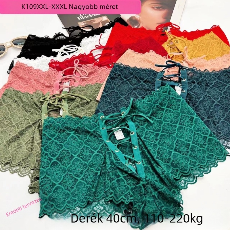 Pluszméretű női fehérnemű, csipkés szegéllyel, háromszög fazon, magas derekú