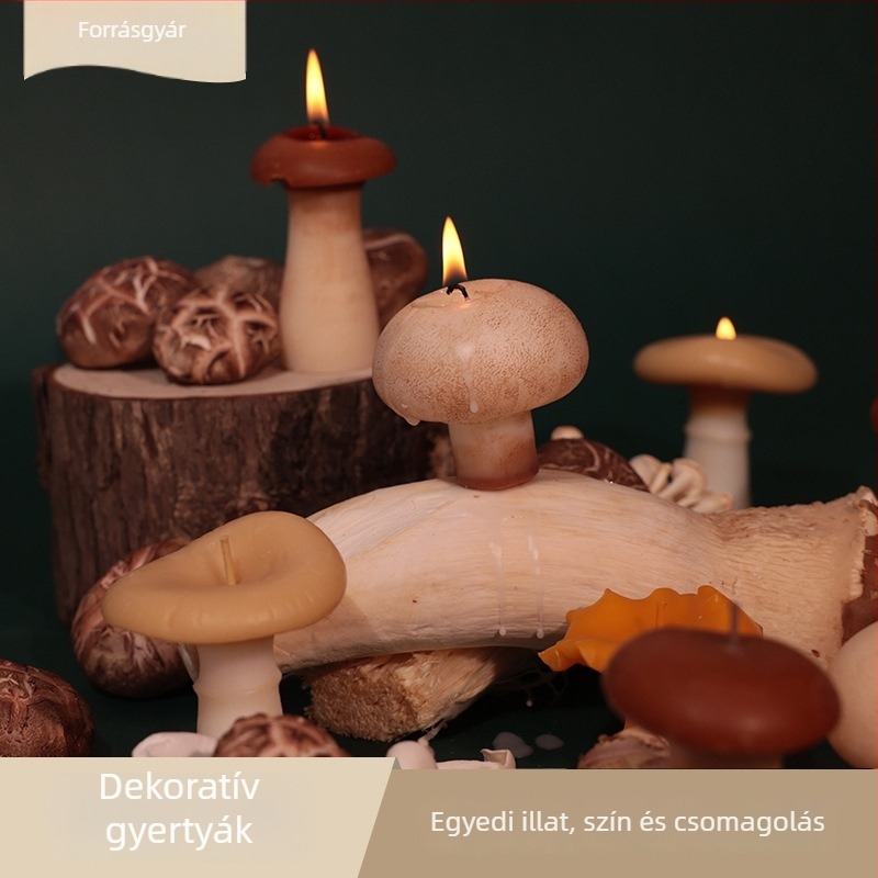 Matsutake gomba formájú illatos gyertya szójaviaszból, hangulatfokozó dekoráció, fotóprop, vidéki stílus, Yunnan tájak inspirálta, ajándék