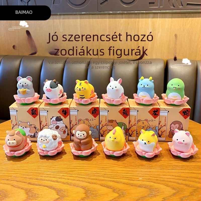 Baimao Eredeti Szerencse – Tizenkét Állatövi Rezinffigurák, Kreatív Autó Kiegészítők és Asztali Dekoráció