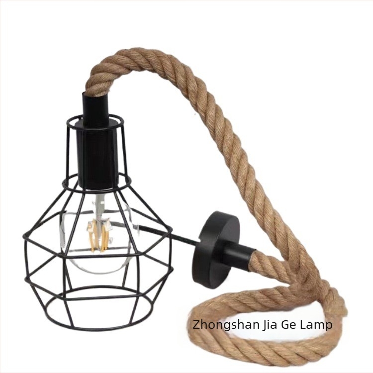 Edison-stílusú vas lámpabúra függőlámpa kenderzsinórral – retro ipari világítás, DIY anyag