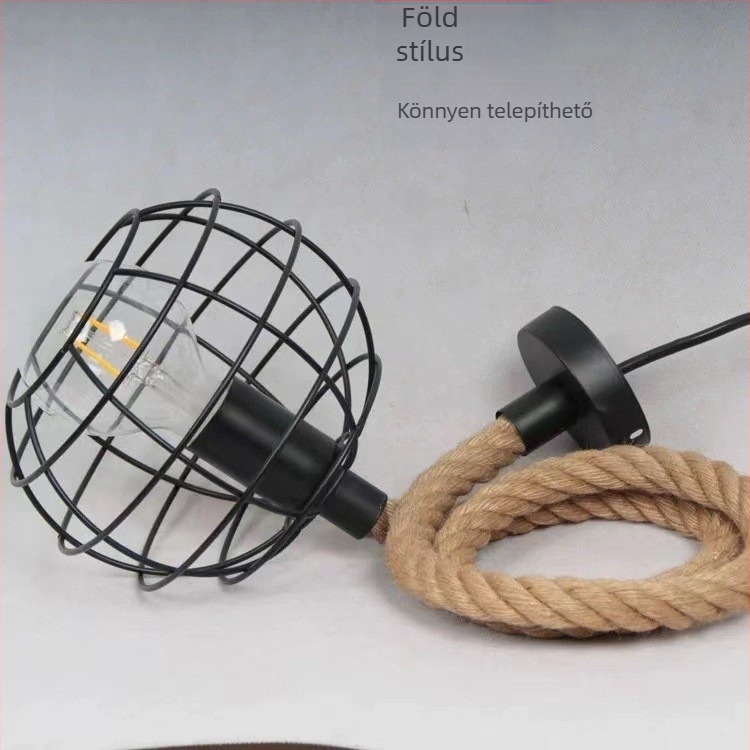 Edison-stílusú vas lámpabúra függőlámpa kenderzsinórral – retro ipari világítás, DIY anyag