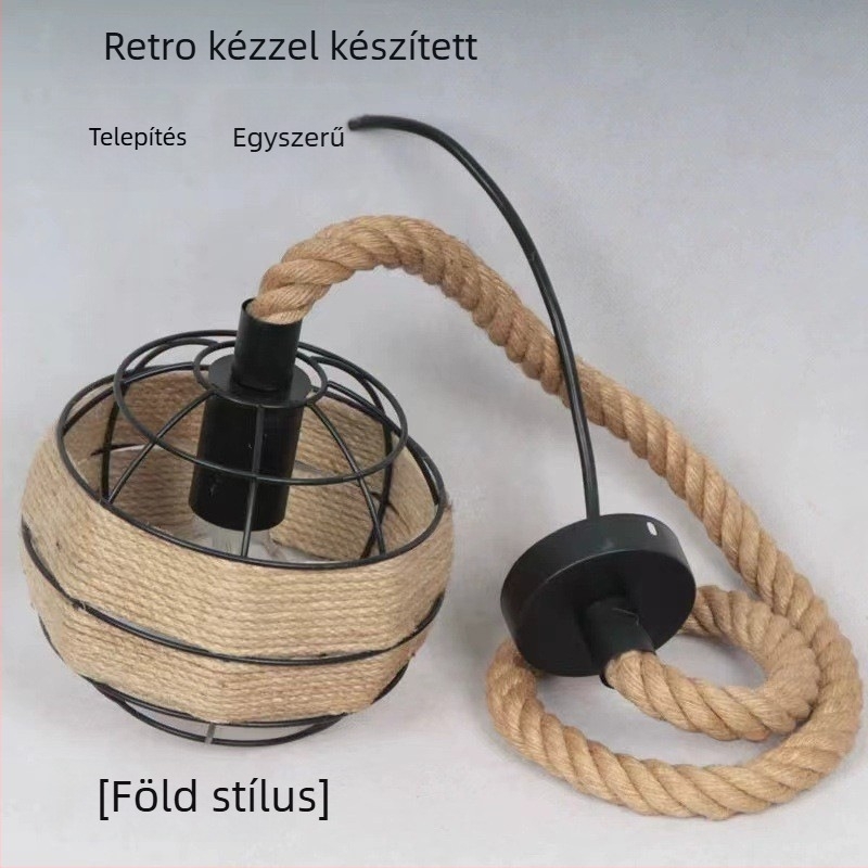 Edison-stílusú vas lámpabúra függőlámpa kenderzsinórral – retro ipari világítás, DIY anyag