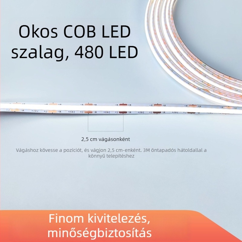 COB háromszínű dimmelhető LED-szalag öntapadó hátoldallal, intelligens vezérléssel, kompatibilis Mi Home-mal a folyamatos fényerő-szabályozásért