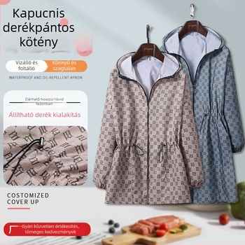 Kapucnis konyhai kötény vízálló és olajálló, derékszíjjal, foltálló, tartós munkaruházat