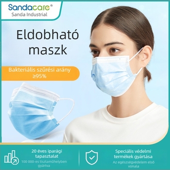 Sandacare egyszer használatos maszk egyedi csomagolással, porálló és légáteresztő, háromrétegű, aktívszén szűrővel és Melt-Blown réteggel
