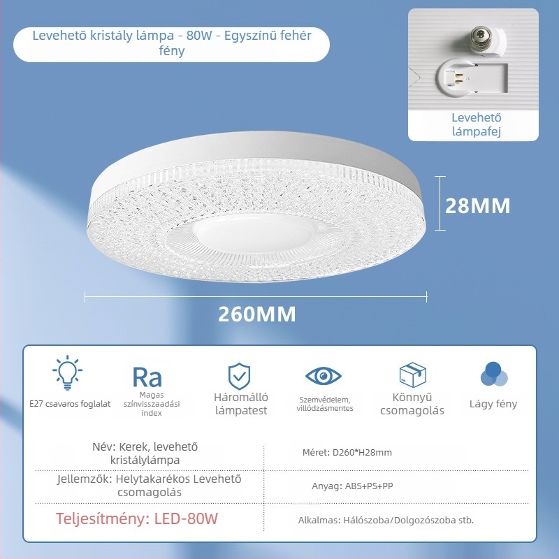 LED UFO lámpa E27-es menetes aljzat, kerek kristálylámpa hálószoba és étkező részére, szemkímélő, három színhőmérséklet