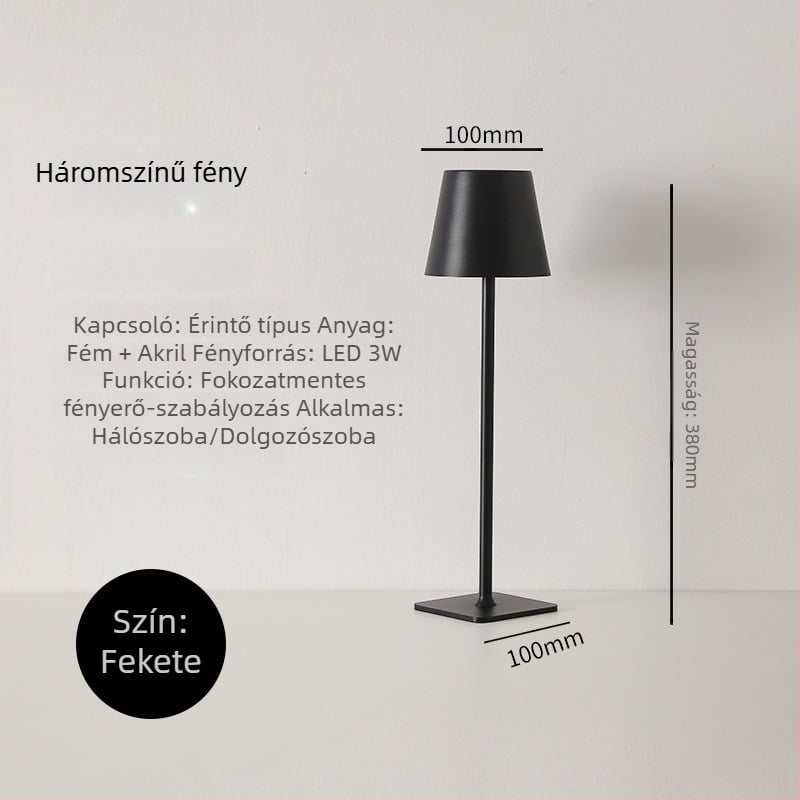 Fém magas asztali lámpa éttermek és bárok dekorációjához, minimalist stílus, ambient világítás hálószobához, érintéses töltés