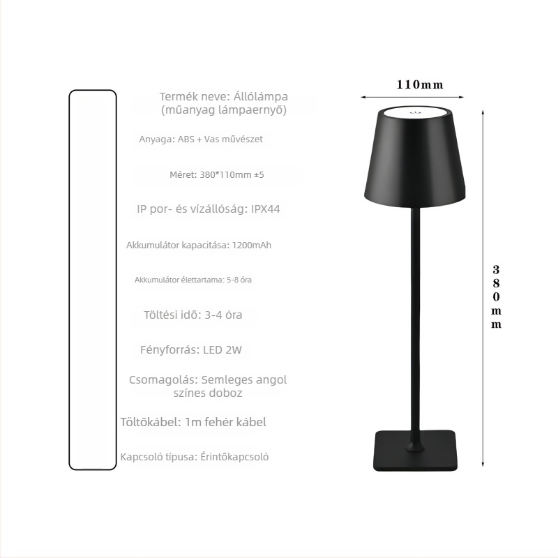 Fém magas asztali lámpa éttermek és bárok dekorációjához, minimalist stílus, ambient világítás hálószobához, érintéses töltés