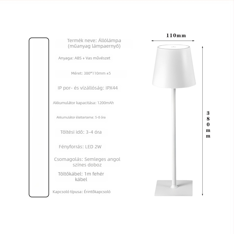 Fém magas asztali lámpa éttermek és bárok dekorációjához, minimalist stílus, ambient világítás hálószobához, érintéses töltés