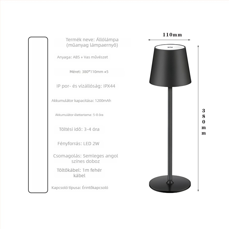 Fém magas asztali lámpa éttermek és bárok dekorációjához, minimalist stílus, ambient világítás hálószobához, érintéses töltés