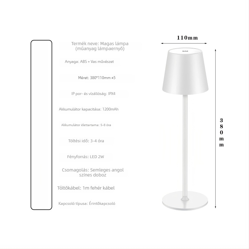 Fém magas asztali lámpa éttermek és bárok dekorációjához, minimalist stílus, ambient világítás hálószobához, érintéses töltés