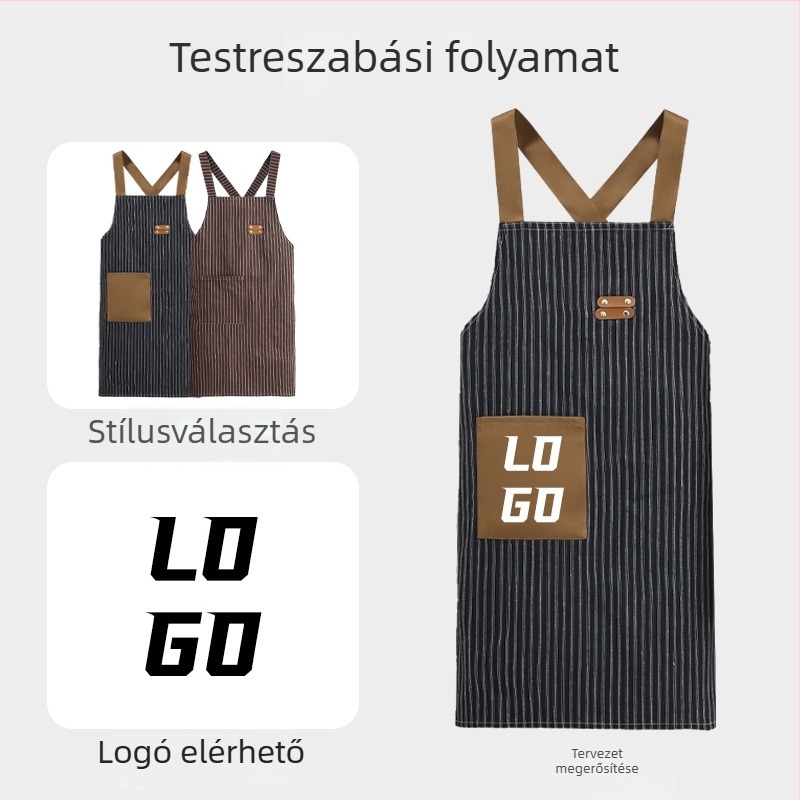 Légáteresztő otthoni kötény felnőtteknek, Life Radius márka, logó nyomtatással, modern minimalist dizájn