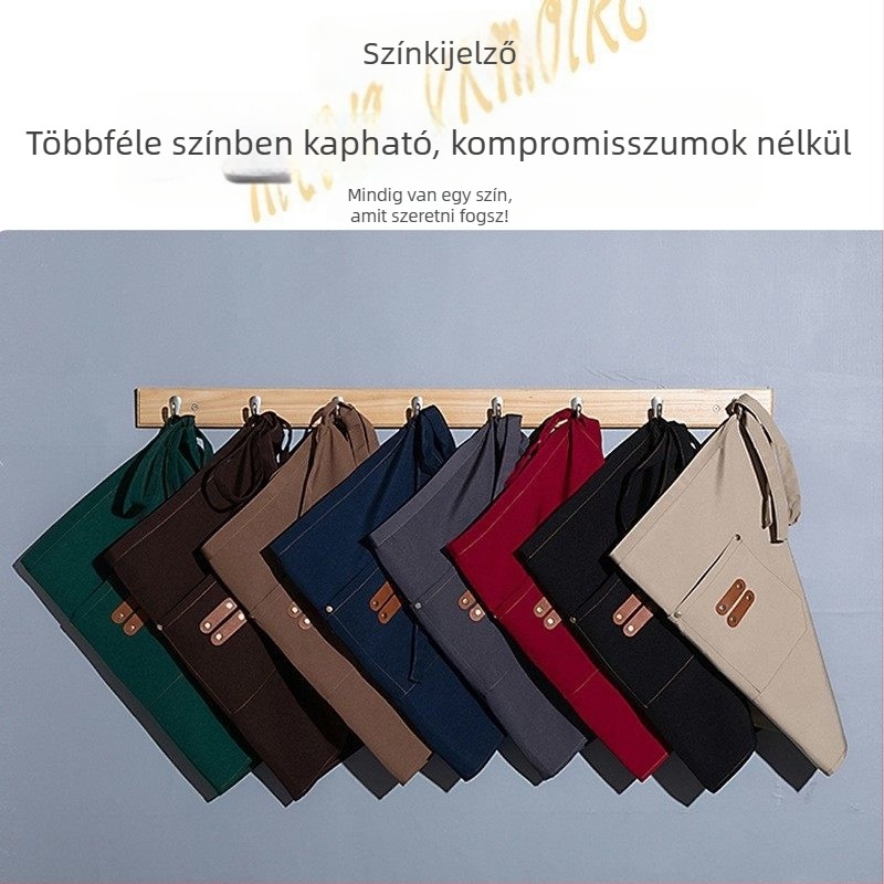 Vízálló vászon félhosszú kötény pincérek számára, rövid női kötény, éttermi munkaruha nyomtatott logóval
