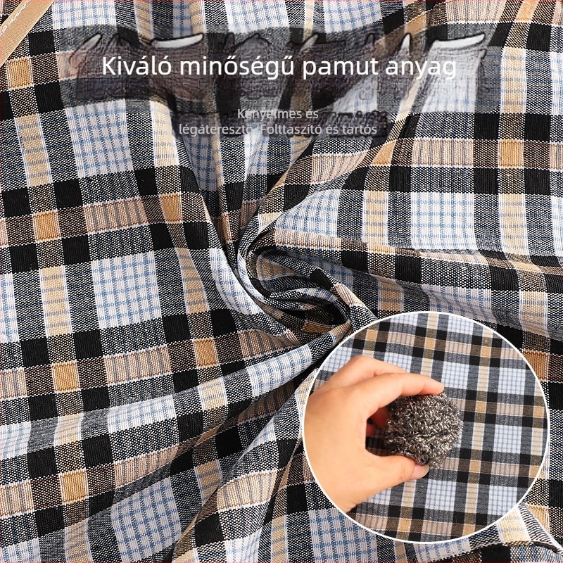 Koreai stílusú pamut hosszú ujjú kötény nőknek, szennyeződés elleni és foltálló, derekat fedő, modern design csíkos/kockás mintával