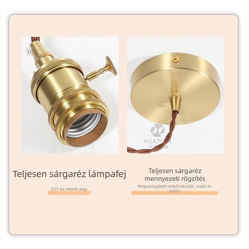 Amerikai stílusú teljes réz konyhai csillár üvegburával, japán ihletésű retro ipari minimalist dizájn, nagy méret