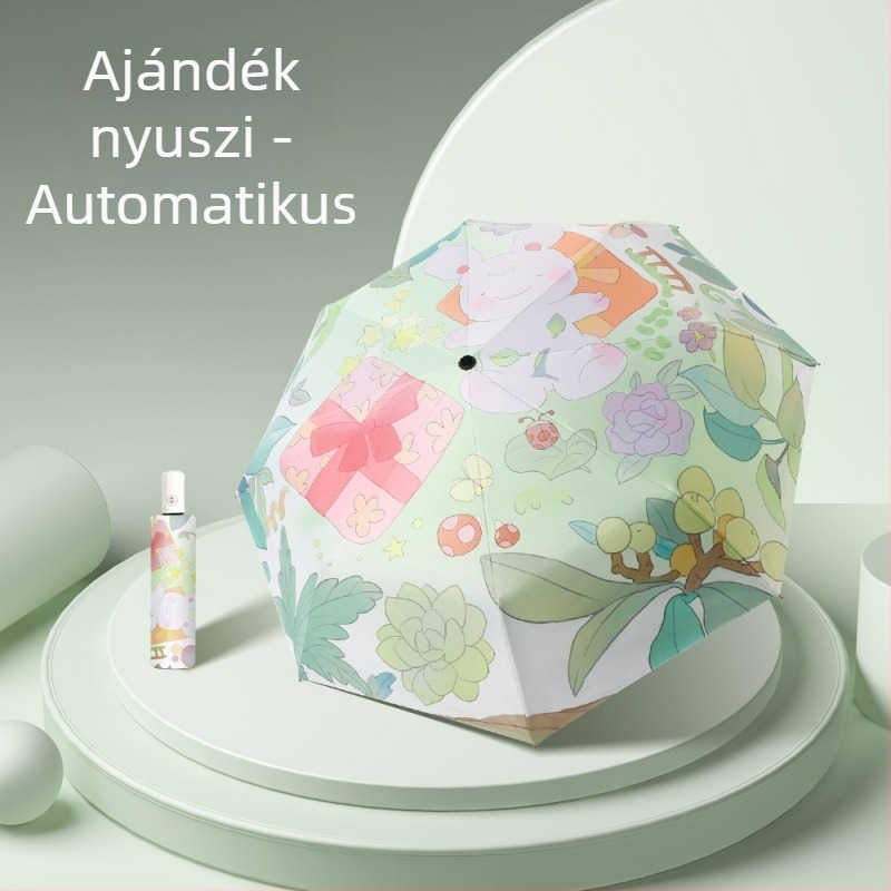 Teljesen automata összecsukható esernyő, rajzfilm motívummal, három részes, UV védelem, átmérő 48–53 cm