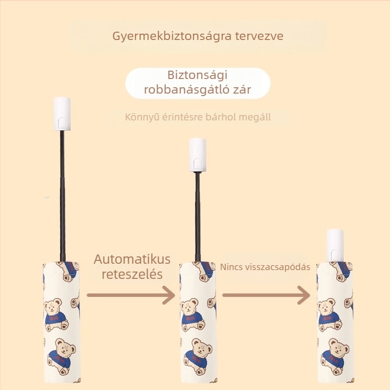 Biztonságos gyerek esernyő – automata összecsukható gyerek esernyő, rajzfilm mintás, lányoknak és fiúknak iskolába