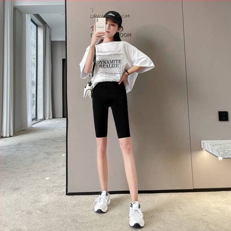Női ¾ hosszú sharkskin alakformáló nadrág, magas derék, haskontroll, csípőemelés, könnyű nyári jóga shapewear, plusz méret, bélés