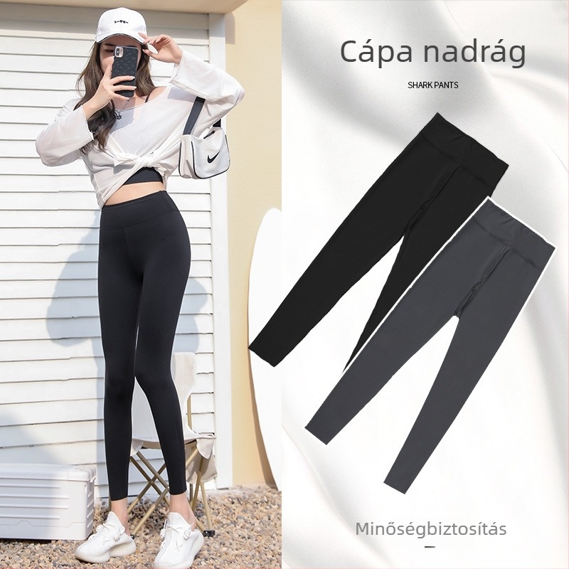 Női ¾ hosszú sharkskin alakformáló nadrág, magas derék, haskontroll, csípőemelés, könnyű nyári jóga shapewear, plusz méret, bélés