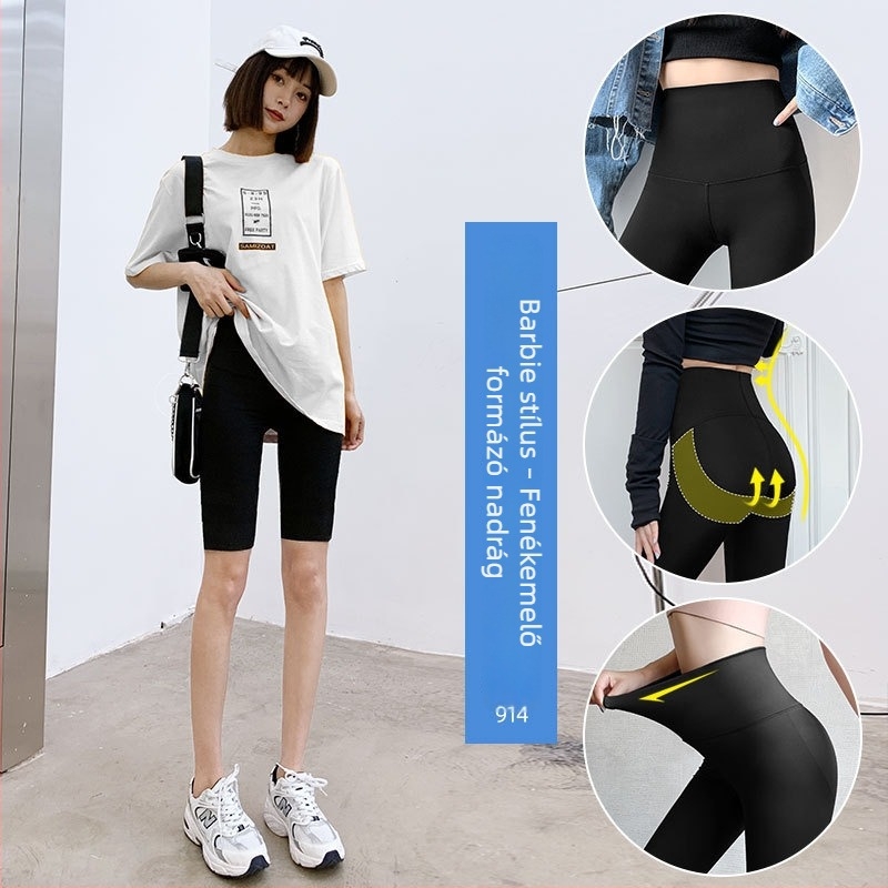 Női ¾ hosszú sharkskin alakformáló nadrág, magas derék, haskontroll, csípőemelés, könnyű nyári jóga shapewear, plusz méret, bélés