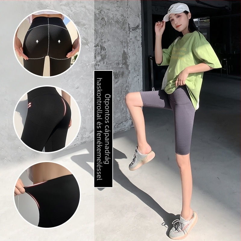 Női ¾ hosszú sharkskin alakformáló nadrág, magas derék, haskontroll, csípőemelés, könnyű nyári jóga shapewear, plusz méret, bélés