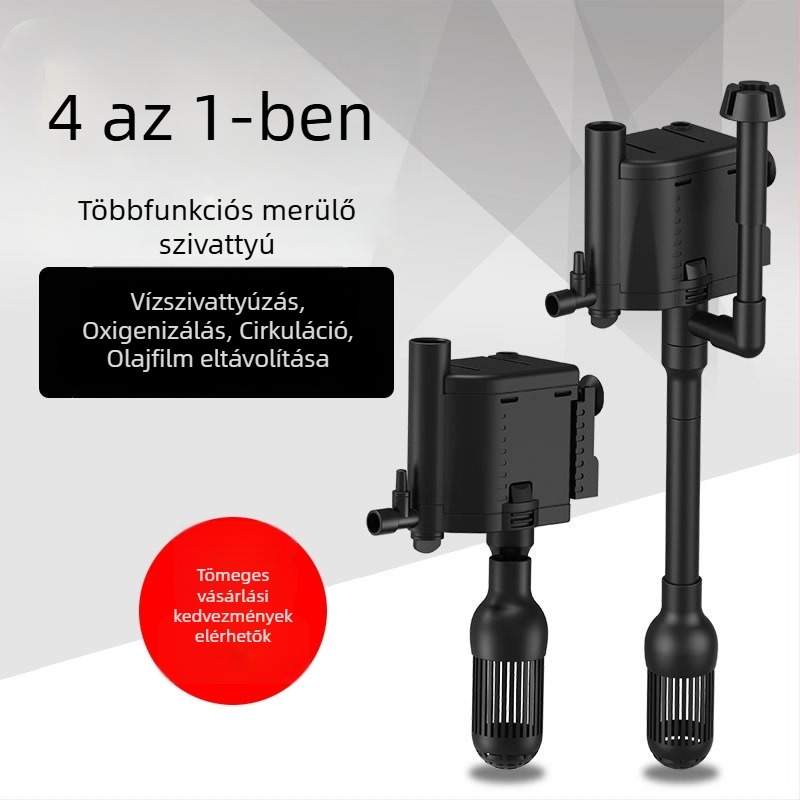 Három az egyben merülőpumpa szűrővel akvárium oxigénellátásához, kompakt és csendes