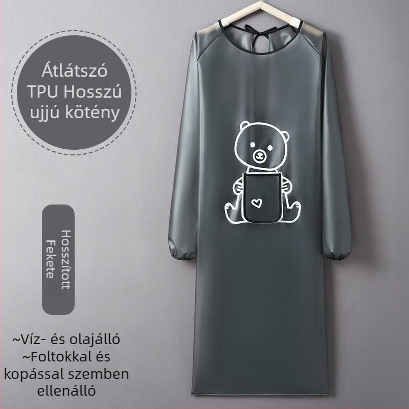 Átlátszó TPU hosszú ujjú kötény a konyhához, vízálló és olajálló, otthoni használatra