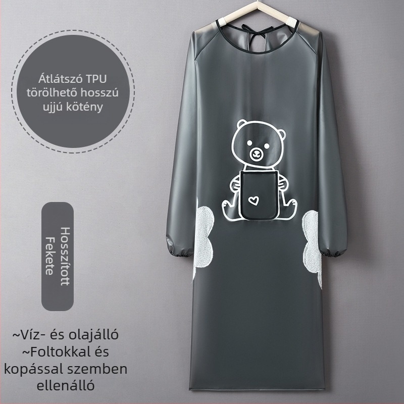 Átlátszó TPU hosszú ujjú kötény a konyhához, vízálló és olajálló, otthoni használatra