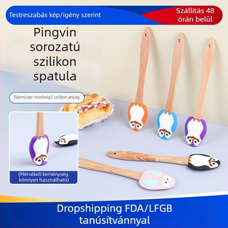 Szilikon spatula bükkfa fogantyúval sütéshez és vaj felkenéséhez