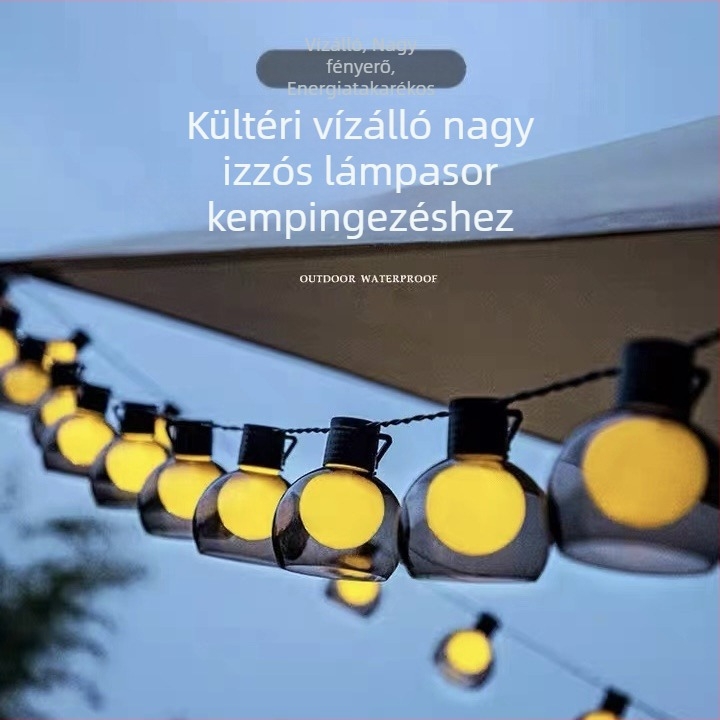 Kültéri vízálló LED fényfüzér G50 lámpákkal kempingezéshez – sátor hangulatvilágítás