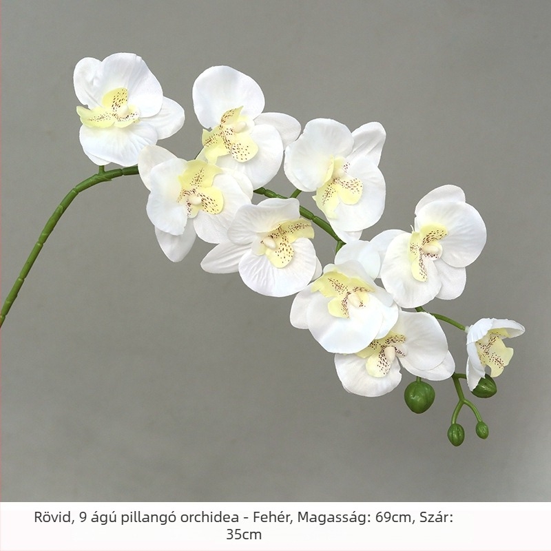 Fehér Phalaenopsis selyemvirágokból készült csokor otthoni dekorációhoz