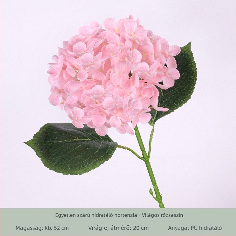 Mesterséges hortenzia, 3D érzetű érintés és hidratáló textúra, nagy virág, szállodai dekoráció és esküvői virágdísz, egyetlen szár, PU és selyem.