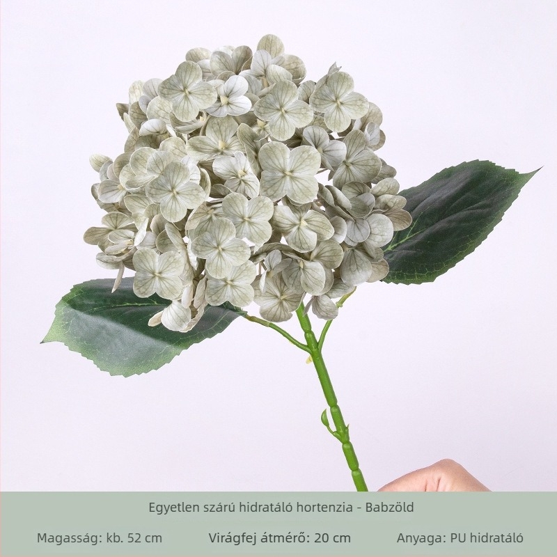 Mesterséges hortenzia, 3D érzetű érintés és hidratáló textúra, nagy virág, szállodai dekoráció és esküvői virágdísz, egyetlen szár, PU és selyem.