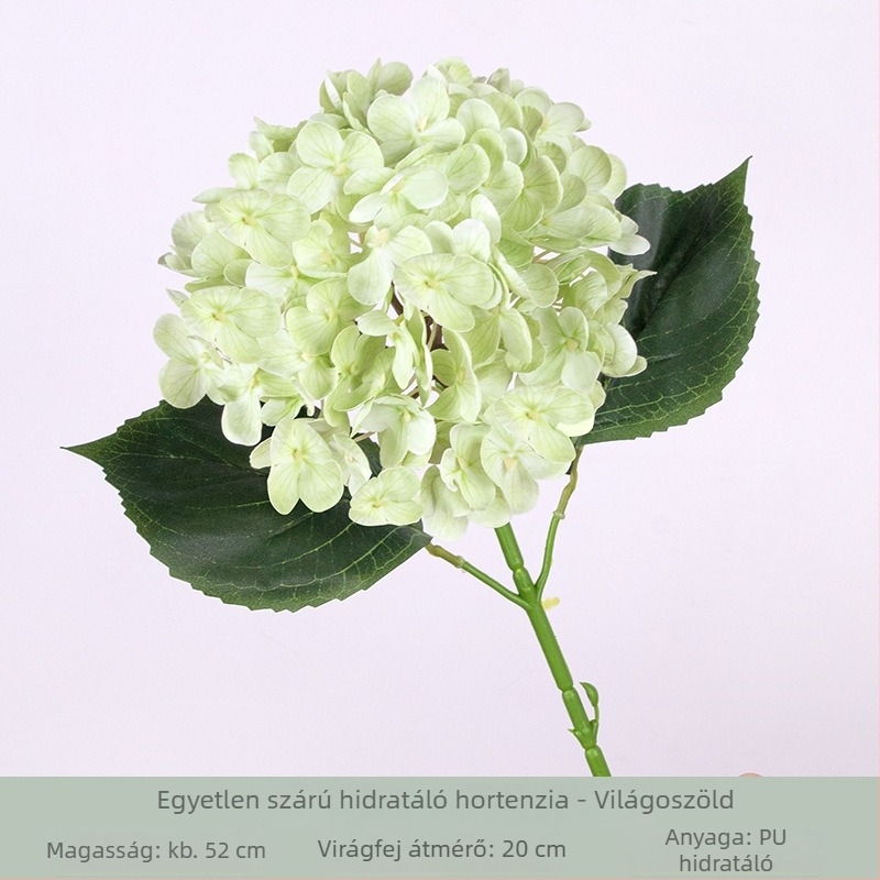 Mesterséges hortenzia, 3D érzetű érintés és hidratáló textúra, nagy virág, szállodai dekoráció és esküvői virágdísz, egyetlen szár, PU és selyem.