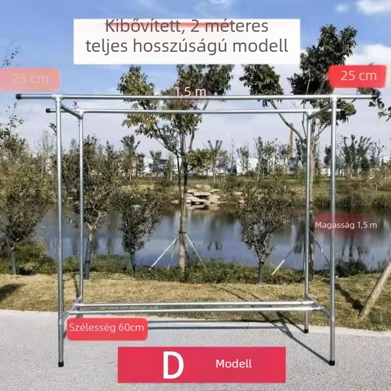 Galvanizált vas ruhaszárító állvány, padlóra álló, két szintes balkonos modell